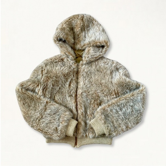 Vintage Cropped Faux Fur Hooded Zip-Up Jacket - Picture 15 of 16